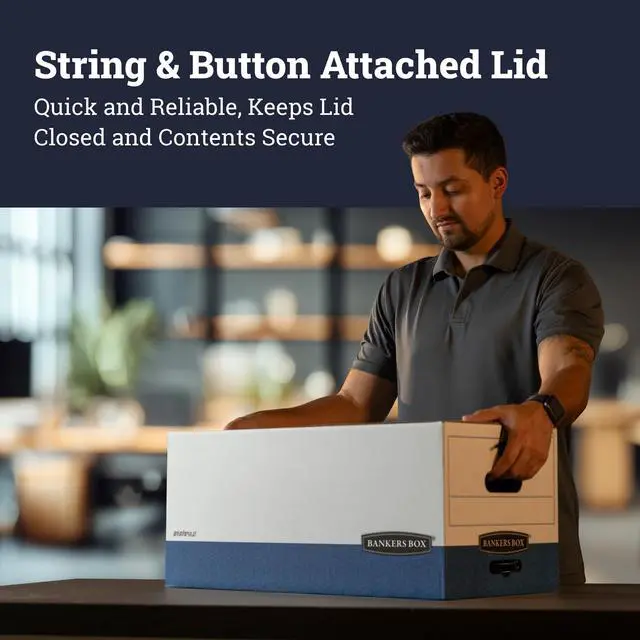 Alt view image 5 of 7 - 12-Pack String & Button Heavy-Duty File Box, Letter, FastFold | Protect critical records with string-and-button security, FastFold setup, and heavy-duty stacking strength