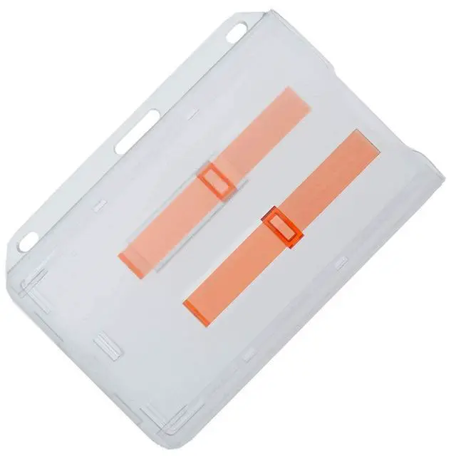 Alt view image 4 of 7 - Bulk 50 Pack - Rigid Horizontal Two Card ID Badge Holder with Double Red Extractor Slider - Clear Hard Plastic 2 Card Protector with Easy to Slide Dispenser for Office Key Cards by