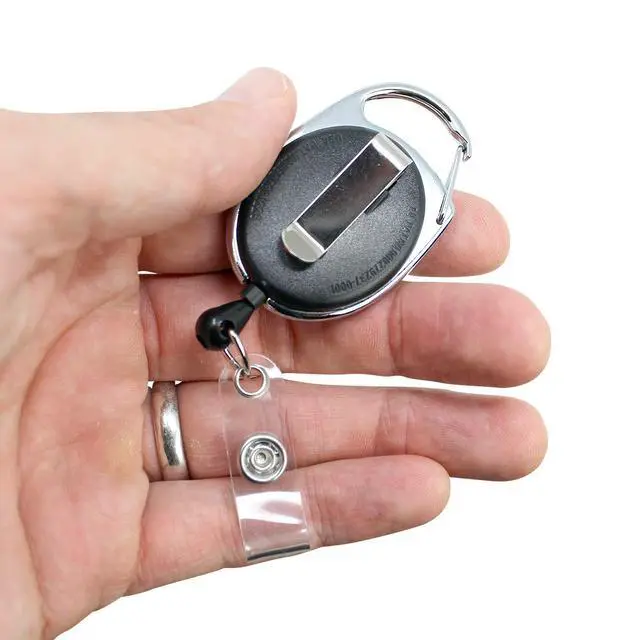 Alt view image 3 of 7 - Bulk 25 Pack - Hard Plastic 3 Card Badge Holder with Badge Reel - Retractable ID Lanyard with Belt Clip & Carabiner - Rigid Vertical CAC Holder - Top Load Holds Three Cards (Black)
