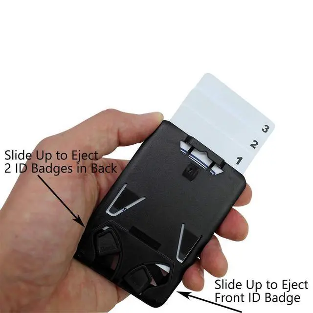Alt view image 5 of 7 - Bulk 25 Pack - Hard Plastic 3 Card Badge Holder with Badge Reel - Retractable ID Lanyard with Belt Clip & Carabiner - Rigid Vertical CAC Holder - Top Load Holds Three Cards (Black)
