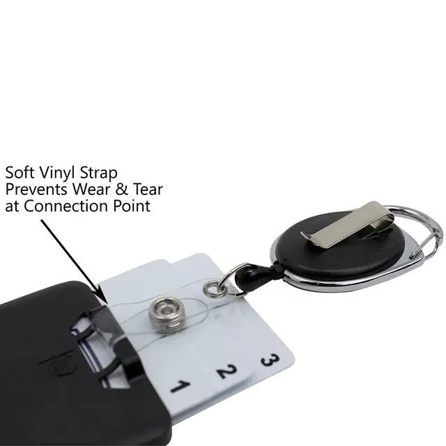 Alt view image 6 of 7 - Bulk 25 Pack - Hard Plastic 3 Card Badge Holder with Badge Reel - Retractable ID Lanyard with Belt Clip & Carabiner - Rigid Vertical CAC Holder - Top Load Holds Three Cards (Black)