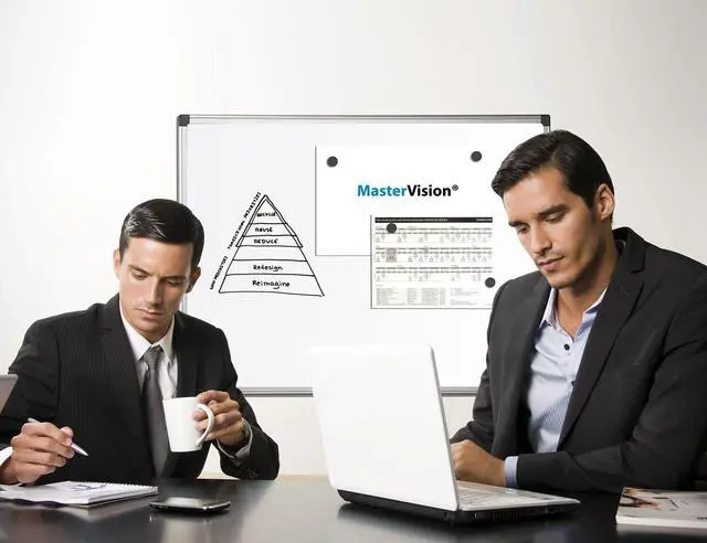 Alt view image 7 of 7 - Maya Series 48" x 96" Double Sided Melamine Dry Erase White Board with Snap-On Marker Tray, Aluminum Frame, Easy 4-Corner Mounting for Vertical or Horizontal Use