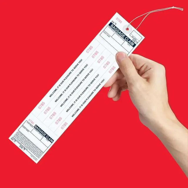 Alt view image 7 of 7 - 1000 The Perfect Baggage Claim Check Tags with 5 Matching Numbered Labels from 0001 to 1000. A Perfectly Integrated Label & Tag Combo. Size: 11" (Height) x 2 1/2" (Width)