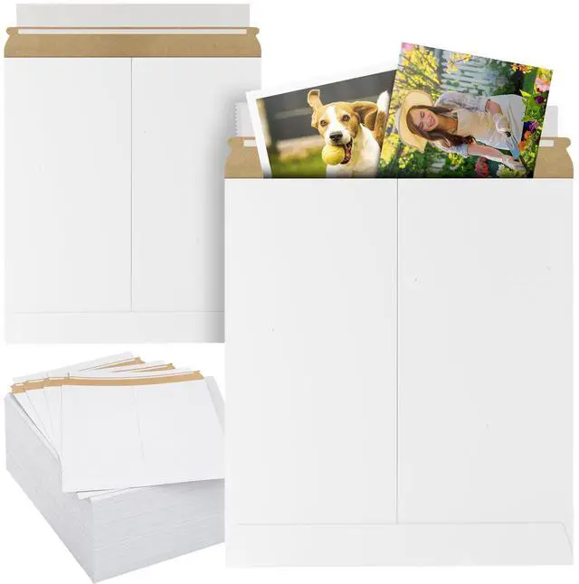 Main image of White Rigid Mailers, 12.75 x 15 Inch. Pack of 200 Cardboard Envelopes for Photos, Documents. Sturdy Stay Flat Mailers with Self-Seal Closure. Hard Rigid Shipping Envelopes