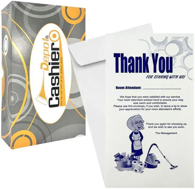Main image of 2500 Cashier Depot - Housekeeping Tip Thank You Envelopes 3-1/2" x 6-1/2", Sturdy 24 lb. White Paper, Gum Flap Perfect for Hotels, Motels, and Guest Services, 2500 Count