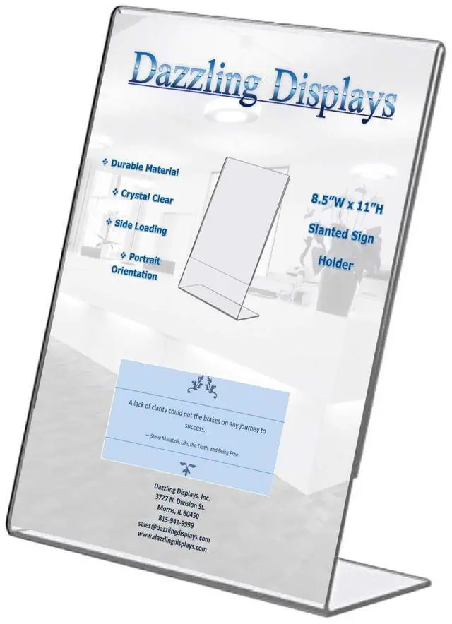 Main image of Clear Acrylic Slanted Sign Holder 8.5 x 11 - Clear Slanted Picture Frame - Premium Acrylic Sign Holder for Office, Retail, Tradeshow and Home Use (50-Pack)