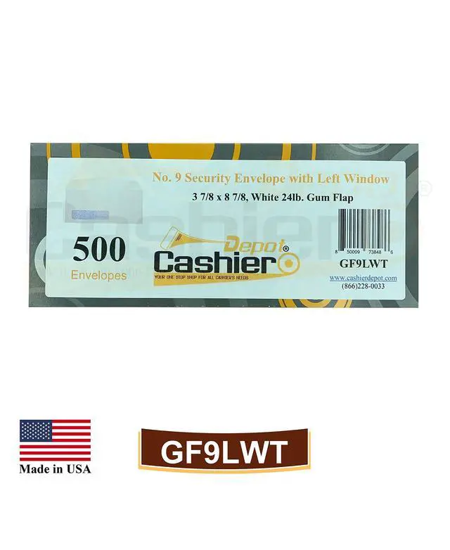 Alt view image 4 of 6 - 2500 Cashier Depot #9 Business Envelopes with Left Window, 3 7/8 x 8 7/8 Inches, Security Tint, Gummed Flap, 24lb White, 2500 Count