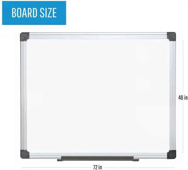 Alt view image 2 of 7 - Maya Series Magnetic Dry Erase Board, Lacquered Steel Whiteboard, Snap-On Marker Tray, Wall Mounting Kit, 48" x 72", Aluminum Frame