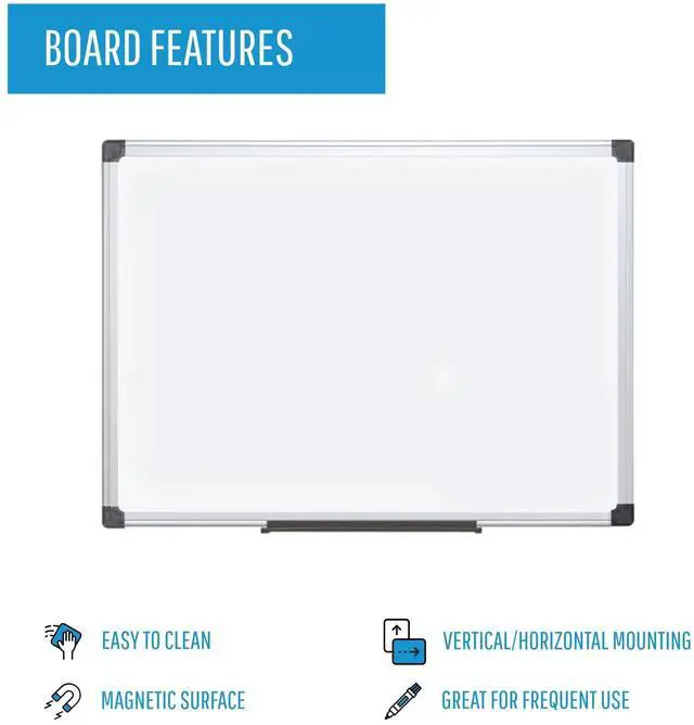 Alt view image 3 of 7 - Maya Series Magnetic Dry Erase Board, Lacquered Steel Whiteboard, Snap-On Marker Tray, Wall Mounting Kit, 48" x 72", Aluminum Frame