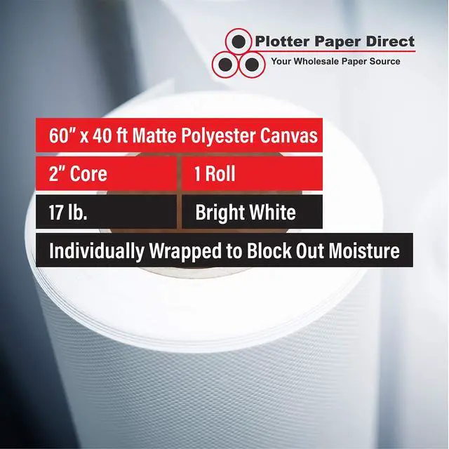 Alt view image 2 of 7 - 60in x 40ft Premium Polyester Matte Canvas Roll, 500 Denier, Quick Dry, Wide Format Inkjet Printer Compatible, Perfect for Fine Art, Photography, Archival Quality Prints
