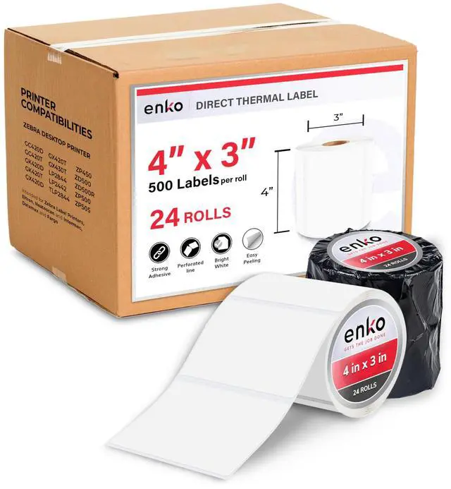 Main image of 4 x 3 in 24 Rolls | 12000 Direct Thermal Address and Shipping Labels | Perforated, Strong Adhesive, Mailing, Barcode, FBA Stickers and FNSKU Labels Compatible with Zebra and Eltron Printers