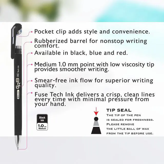 Alt view image 3 of 7 - GR8 Black FUSE Tech Pens, Rubberized Barrel, 1.0mm, 144-Case | GR8 black FUSE Tech ballpoint pens, 1.0 mm medium, pocket clip, Smooth hybrid ink