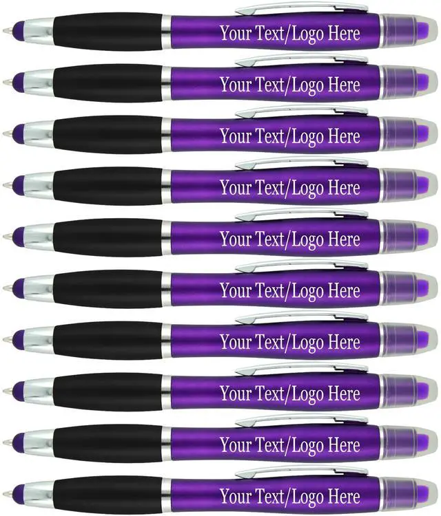 Main image of Personalized Pens with Gel Highlighter and Stylus -200 Pack Bulk-Free Imprint - 3 In Bible Highlighter No Bleed, Ballpoint Pen, and Stylus Combo- add Custom Name, Logo or Gift Message- Purple