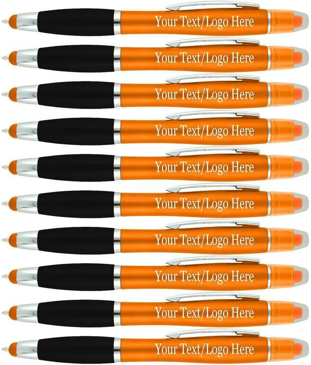 Main image of Personalized Pens with Gel Highlighter and Stylus -200 Pack Bulk-Free Imprint - 3 In Bible Highlighter No Bleed, Ballpoint Pen, and Stylus Combo- add Custom Name, Logo or Gift Message- Orange