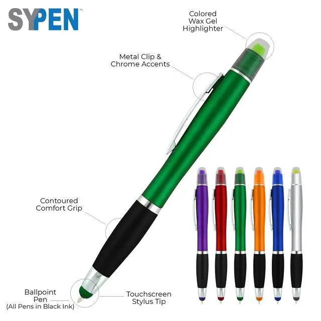 Alt view image 2 of 5 - Personalized Pens with Gel Highlighter and Stylus -200 Pack Bulk-Free Imprint - 3 In Bible Highlighter No Bleed, Ballpoint Pen, and Stylus Combo- add Custom Name, Logo or Gift Message- Purple