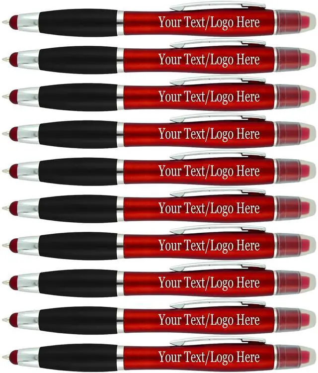 Main image of Personalized Pens with Gel Highlighter and Stylus -200 Pack Bulk-Free Imprint - 3 In Bible Highlighter No Bleed, Ballpoint Pen, and Stylus Combo- add Custom Name, Logo or Gift Message- Red