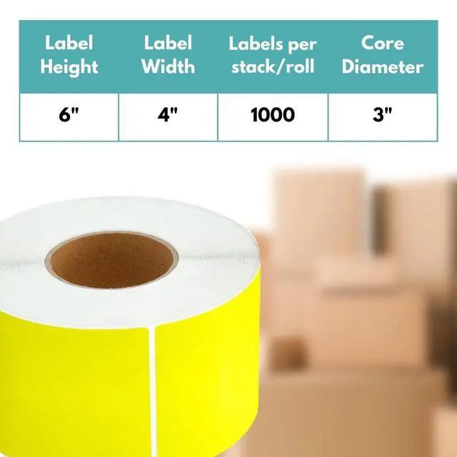 Alt view image 6 of 7 - PSBM 4 Rolls 4 x 6 Inch Yellow Thermal Transfer Label Stickers, 3 Inch Core, 1000 Labels/Roll, Self-Adhesive Shipping/Address Barcode Label, Compatible with Zebra, Sato & Datamax