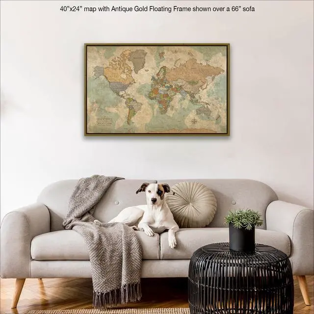 Alt view image 6 of 7 - Personalized World Map on Canvas in Vintage Earth Tones, Wall Art with Push Pins to Mark Travels, World Map Pin Board, Travel Tracker (40x24, Gallery Wrapped Canvas)
