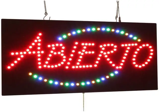 Main image of Abierto Sign, Jumbo Size, 32"x13", 81x33cm, LED, Neon, Florescent, Signage, Signboard, Display, Billboard, Screen, Grand Opening, Gift