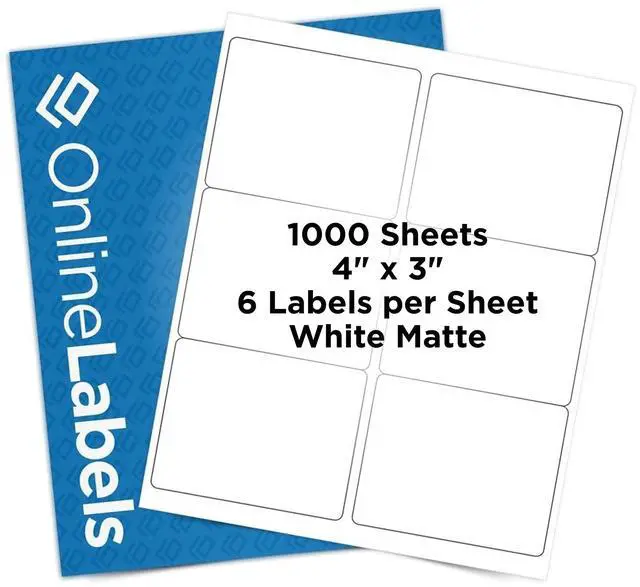 Main image of 4 x 3 Rectangle Mailing Labels - Permanent, White Matte - Shipping, Wine, Product - Pack of 6,000-1,000 Sheets - Inkjet/Laser Printers