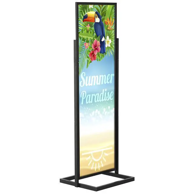 Alt view image 2 of 7 - Metal Eco Info Board, Black 22x69 Inches Slide-In Poster Sign Holder 1 Tier Double Sided Floor Standing Pedestal Advertising Display with Backing and Anti-Glare PET Cover