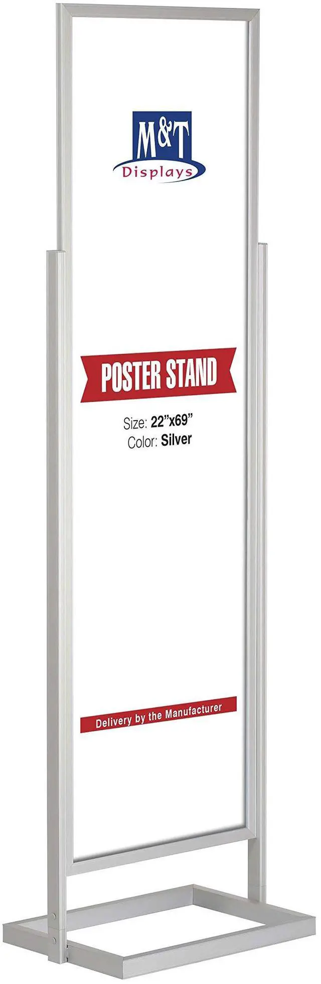 Main image of Metal Eco Info Board, Silver 22x69 Inches Slide-In Poster Sign Holder 1 Tier Double Sided Floor Standing Pedestal Advertising Display with Backing and Anti-Glare PET Cover