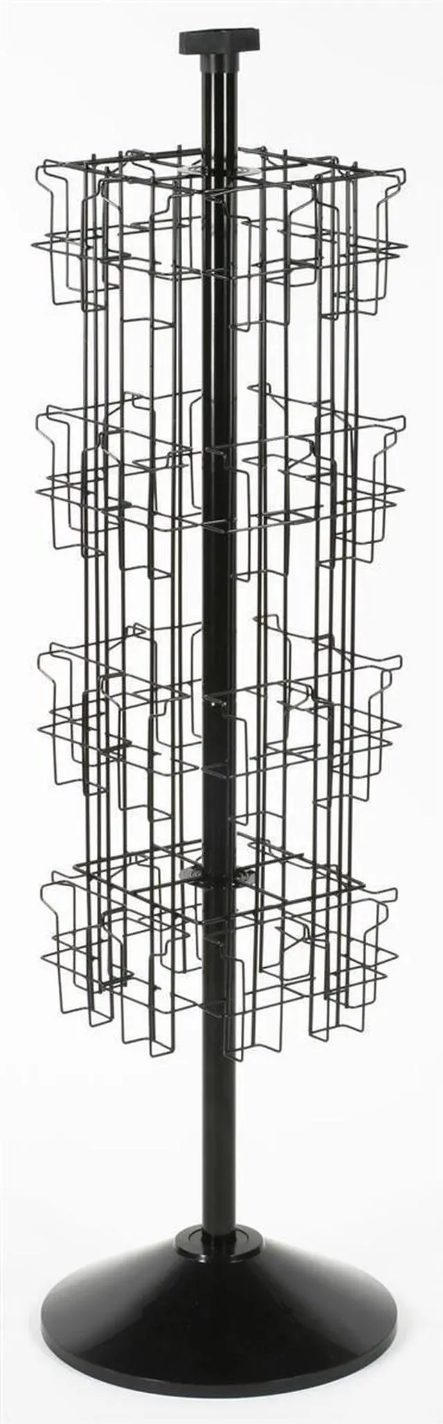 Main image of Black Wire Rotating Display Rack, 57" Tall | 32 Pockets for 4 x 9 Brochures, Free-Standing, Attached Sign Clip, WSFB432