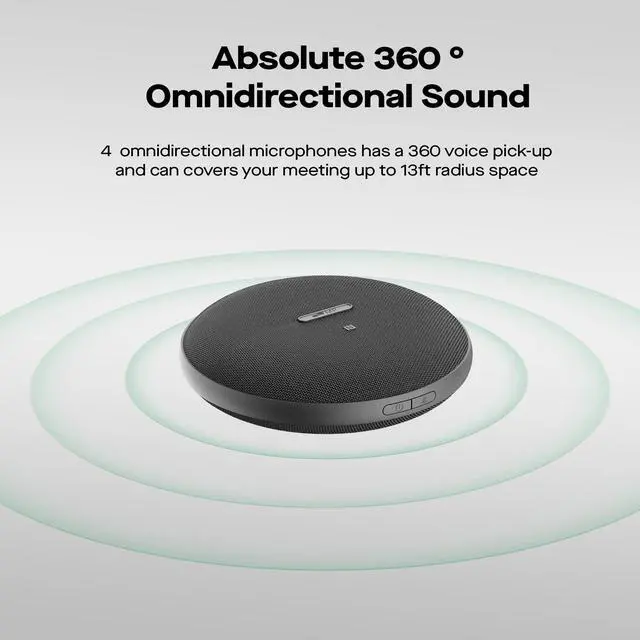 Alt view image 2 of 7 - Mobile Pixels Bluetooth Conference Speakers with 4 Microphone | 13ft Omnidirectional Voice Pickup, USB-C Plug&PlayNoise Reduction, Coatible with Zoom/Teams/Skype/Google Meet