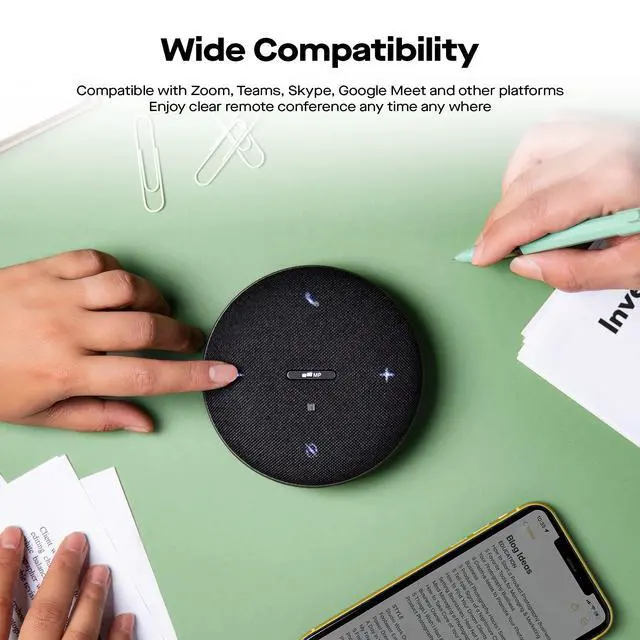 Alt view image 5 of 7 - Mobile Pixels Bluetooth Conference Speakers with 4 Microphone | 13ft Omnidirectional Voice Pickup, USB-C Plug&PlayNoise Reduction, Coatible with Zoom/Teams/Skype/Google Meet