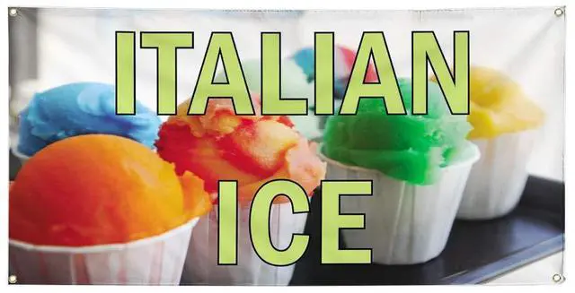 Main image of Vinyl Banner Multiple Sizes Italian Ice Outdoor Advertising Printing E Restaurant & Food Outdoor Weatherproof Industrial Yard Signs Yellow 10 Grommets 60x144Inches