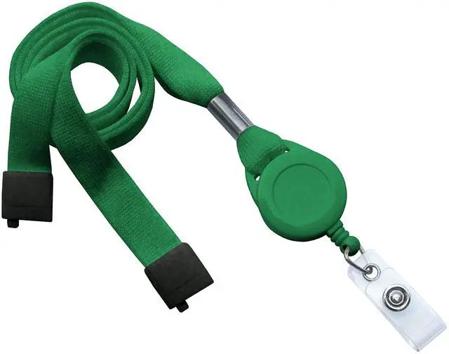 Main image of Green 5/8" Wide Flat Breakaway Lanyard Badge Reel, Clear Vinyl Strap (100/bag)