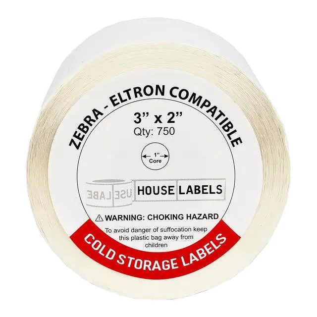 Alt view image 2 of 7 - Compatible with Zebra, 1" Core, Premium Freezer, 3" x 2" | Large Barcode Labels Compatible With Zebra and Rollo Printers, 12 Rolls / 750 Labels per Roll