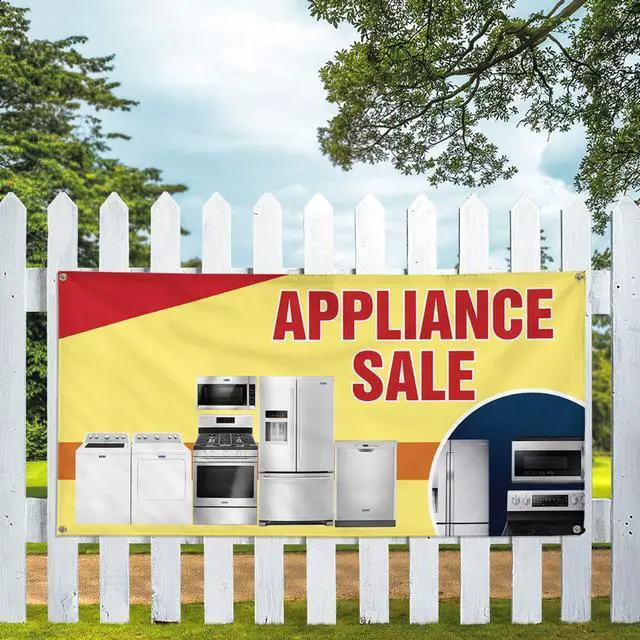 Alt view image 5 of 7 - Vinyl Banner Multiple Sizes Appliance Sale Advertising Printing B Business Outdoor Weatherproof Industrial Yard Signs Red 10 Grommets 60x144Inches