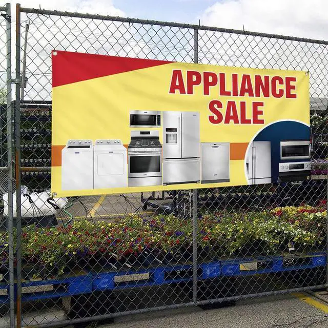 Alt view image 4 of 7 - Vinyl Banner Multiple Sizes Appliance Sale Advertising Printing B Business Outdoor Weatherproof Industrial Yard Signs Red 10 Grommets 60x144Inches