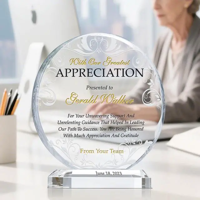 Alt view image 2 of 7 - Custom Crystal Appreciation Plaque Personalized Thank You Gift for Manager, Mentor, Boss, Coach, or Team Leader (L - 8")