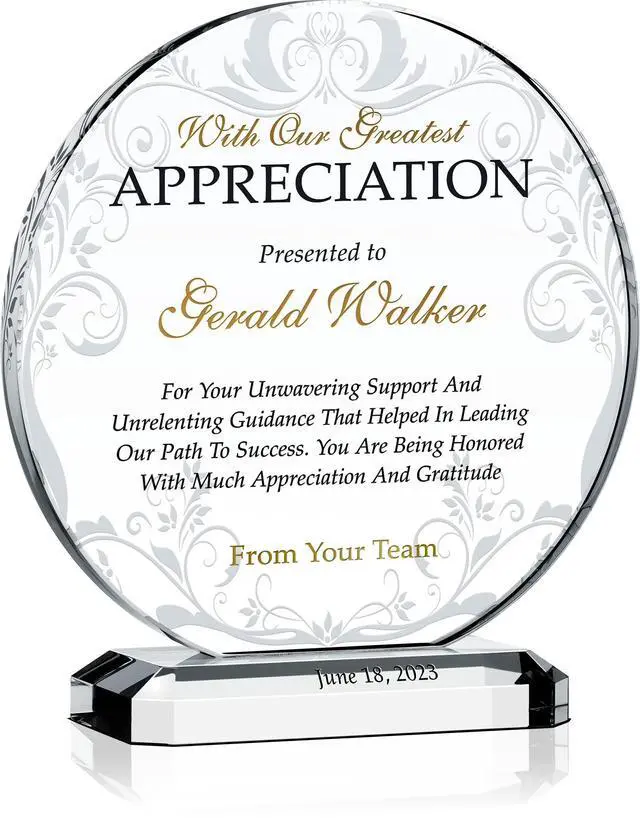 Main image of Custom Crystal Appreciation Plaque Personalized Thank You Gift for Manager, Mentor, Boss, Coach, or Team Leader (L - 8")