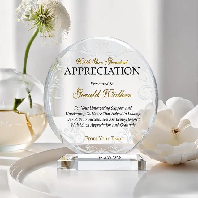 Alt view image 3 of 7 - Custom Crystal Appreciation Plaque Personalized Thank You Gift for Manager, Mentor, Boss, Coach, or Team Leader (L - 8")
