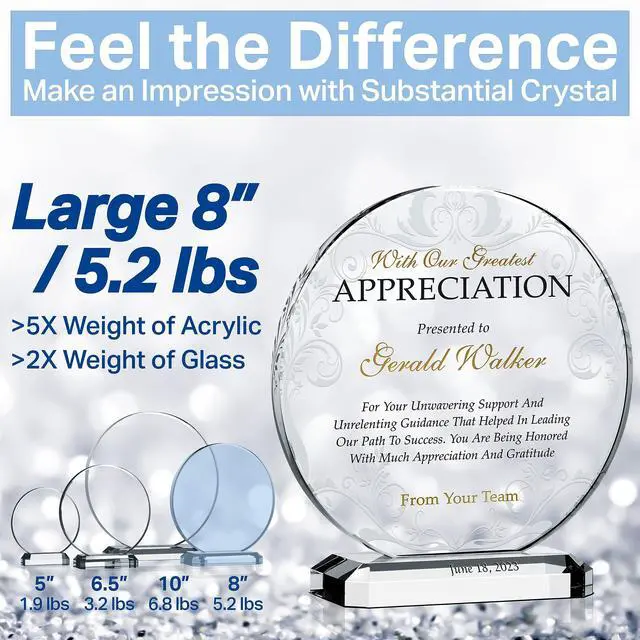Alt view image 5 of 7 - Custom Crystal Appreciation Plaque Personalized Thank You Gift for Manager, Mentor, Boss, Coach, or Team Leader (L - 8")