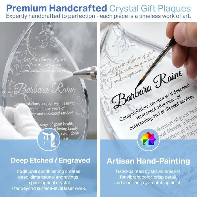 Alt view image 3 of 7 - Personalized Crystal Flame Shaped Retirement Gift Plaque for Woman Coworker or Female Boss, Customized with Retiree's Name, Service Period, Unique Employee Retirement Gift (M - 7.5")