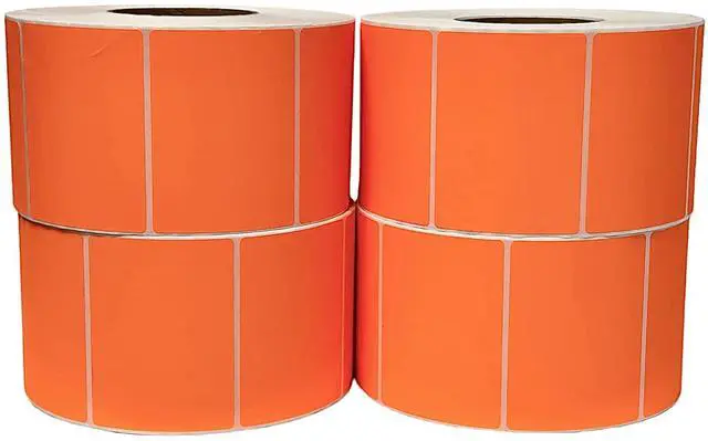 Main image of Thermal Transfer Labels (4 x 3) - Multipurpose Labels for Shipping and Business - 3" Core Compatible w/Industrial Printers - 2000 Labels/Roll (4 Rolls) (Orange)
