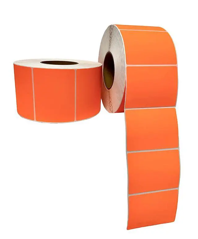 Alt view image 2 of 3 - Thermal Transfer Labels (4 x 3) - Multipurpose Labels for Shipping and Business - 3" Core Compatible w/Industrial Printers - 2000 Labels/Roll (4 Rolls) (Orange)
