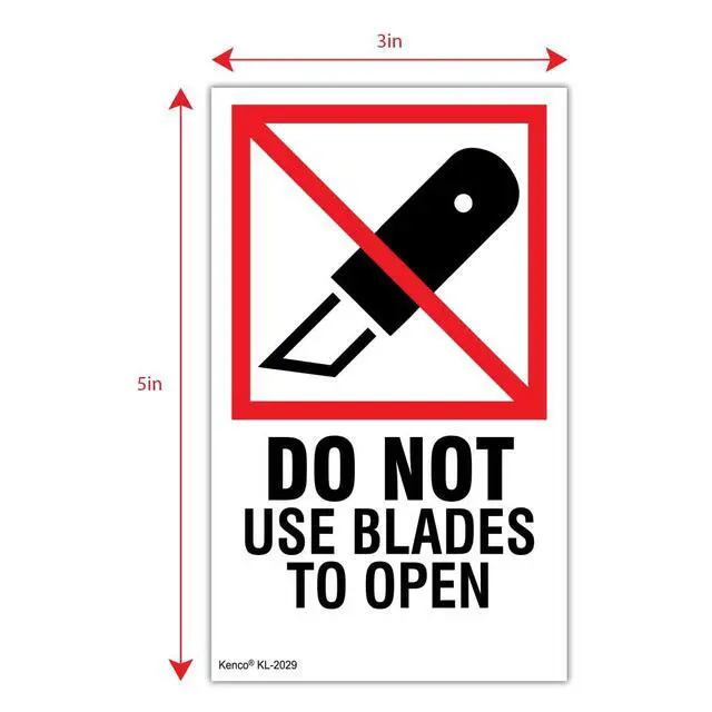 Alt view image 3 of 5 - 3" X 5" Do Not Use Blades to Open Safe Handling Stickers for Shipping and Packing - 500 Adhesive Labels Per Roll (10 Pack)