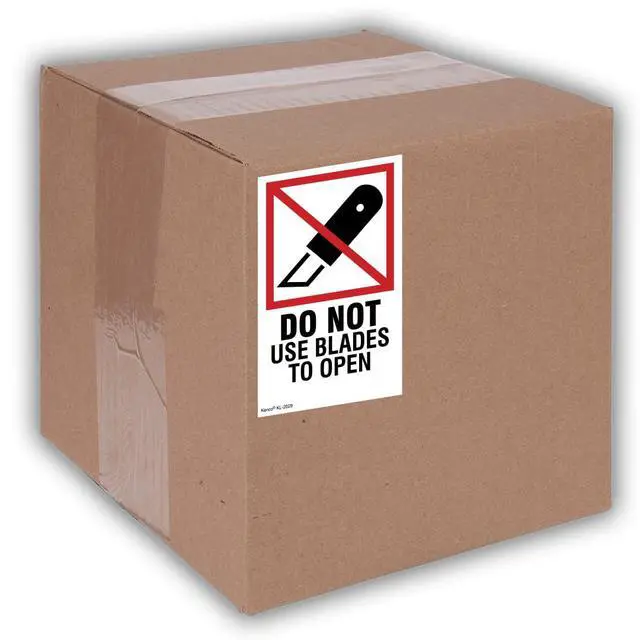 Alt view image 4 of 5 - 3" X 5" Do Not Use Blades to Open Safe Handling Stickers for Shipping and Packing - 500 Adhesive Labels Per Roll (10 Pack)