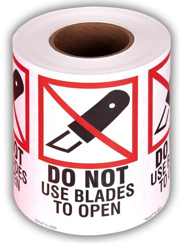 Main image of 3" X 5" Do Not Use Blades to Open Safe Handling Stickers for Shipping and Packing - 500 Adhesive Labels Per Roll (10 Pack)