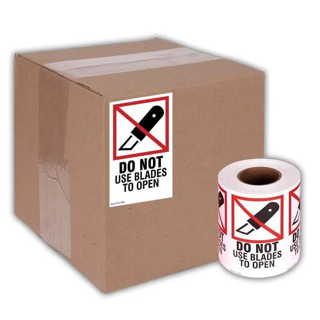 Alt view image 5 of 5 - 3" X 5" Do Not Use Blades to Open Safe Handling Stickers for Shipping and Packing - 500 Adhesive Labels Per Roll (10 Pack)