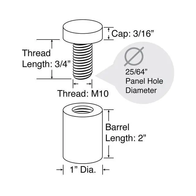 Alt view image 2 of 7 - Sign Standoff 1" Diameter x 2" Barrel Length Black Aluminum Eco Series Easy Fasten Standoff Pack of 20