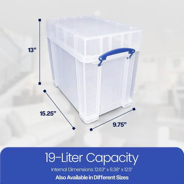 Alt view image 3 of 7 - 19 Liters Transparent Storage Container with Snap Lid and Clip Lock Handle for Lidded Home and Item Storage Bin, 4 Pack