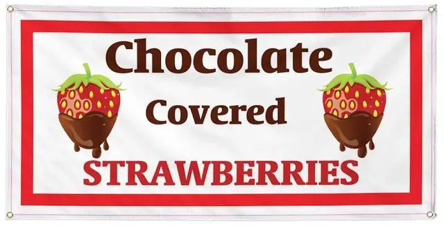 Main image of Vinyl Banner Multiple Sizes Chocolate Covered Strawberries Restaurant Cafe A Food & Beverage Berry Outdoor Weatherproof Industrial Yard Signs Red 10 Grommets 60x144Inches