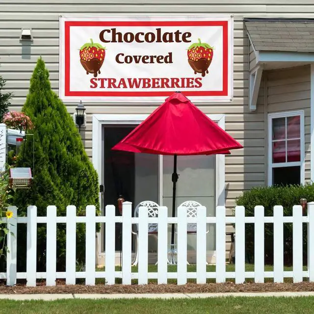 Alt view image 3 of 6 - Vinyl Banner Multiple Sizes Chocolate Covered Strawberries Restaurant Cafe A Food & Beverage Berry Outdoor Weatherproof Industrial Yard Signs Red 10 Grommets 60x144Inches