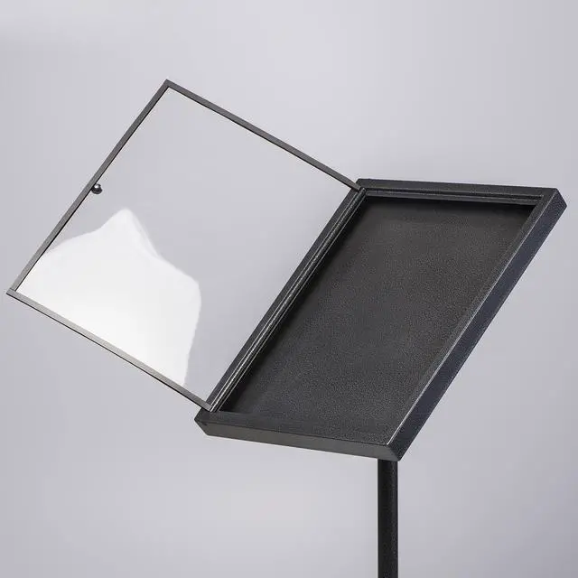 Alt view image 4 of 7 - Metal Enclosed Bulletin Menu Board Black with Gray Pattern 4X(8.5x11) Inches Menu Holder Floor Standing Pedestal Advertising Display with Cover
